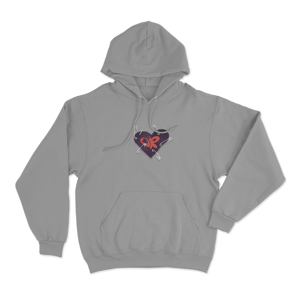 Heart Safety Pins Unisex Hoodie Grey Heart Safety Pins Unisex Hoodie Grey