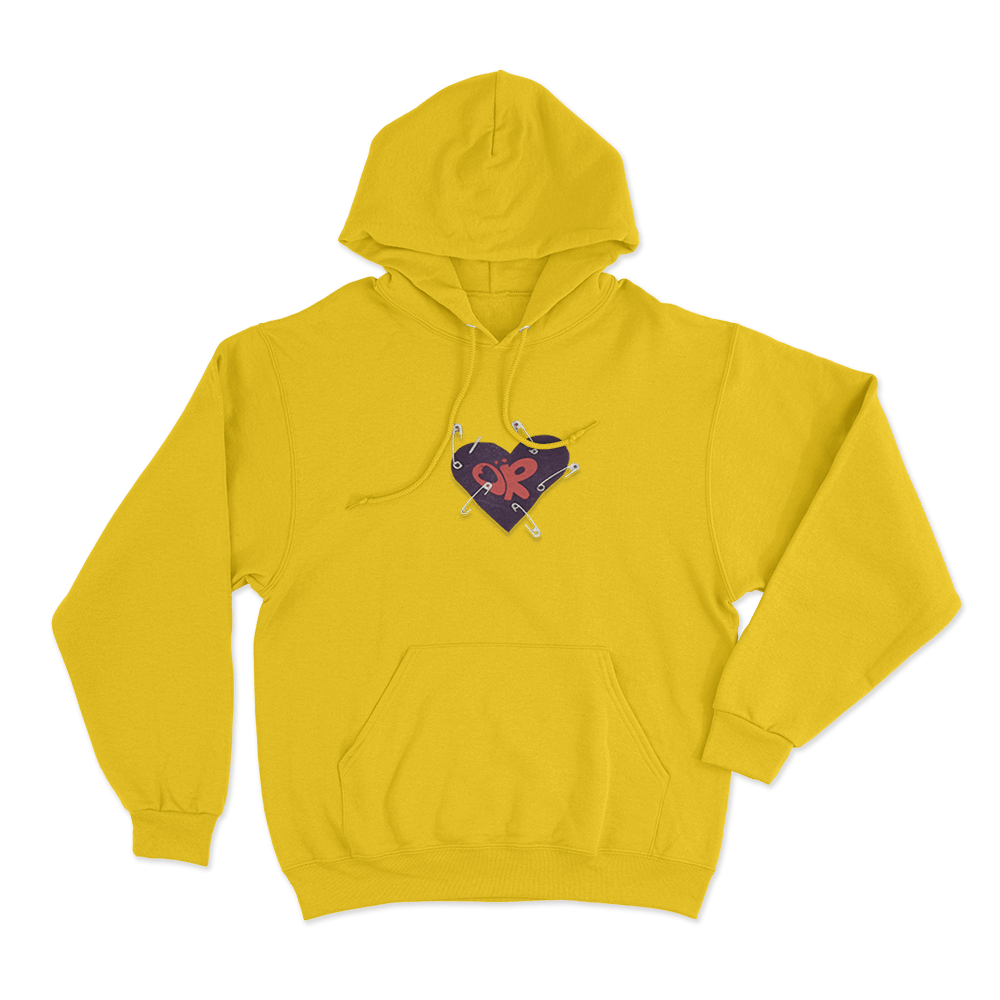Heart Safety Pins Unisex Hoodie Yellow Heart Safety Pins Unisex Hoodie Yellow